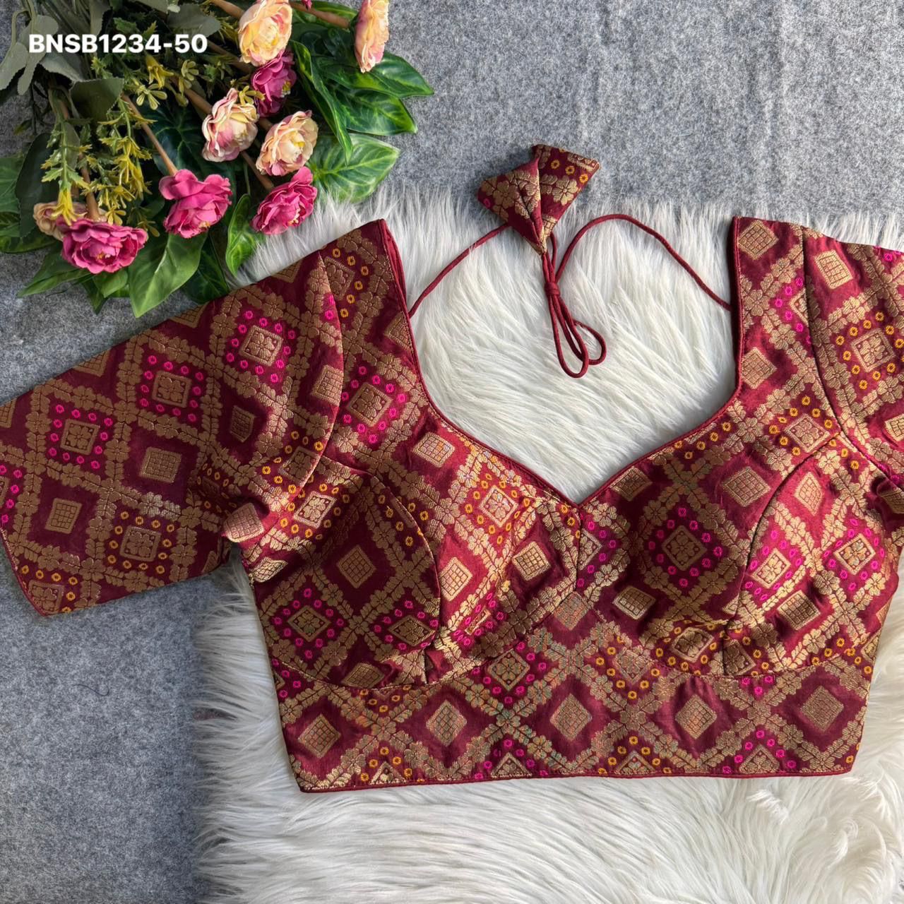 Sabyasachi-Style Patoda Banarasi Blouse-Maroon